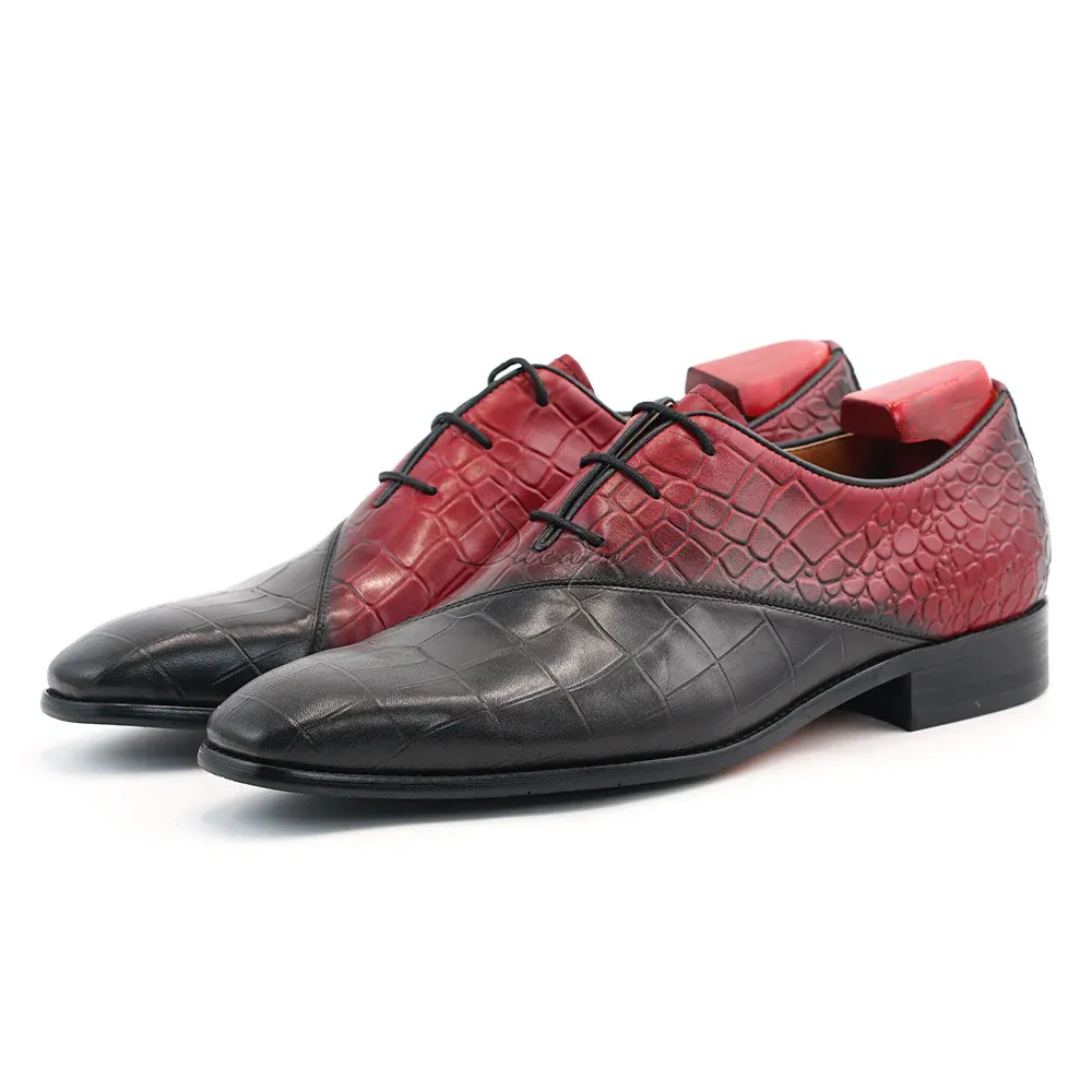 Men's red and black embossed Oxford shoes