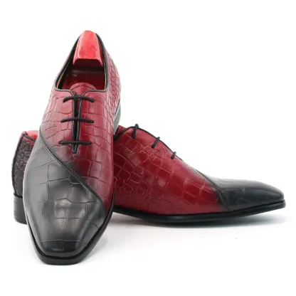 Men's red and black embossed Oxford shoes