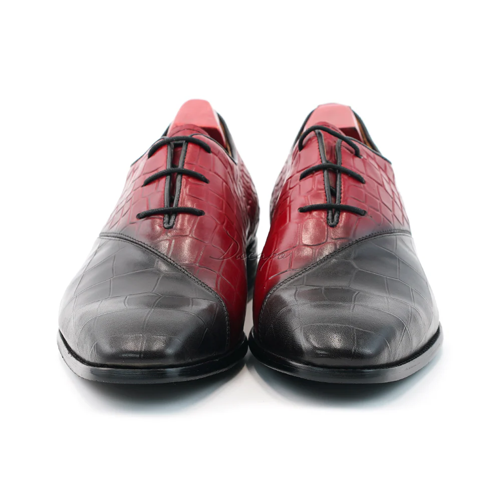 Men's red and black embossed Oxford shoes