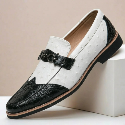 Vintage Pattern Metal Buckle Men Slip On Loafers