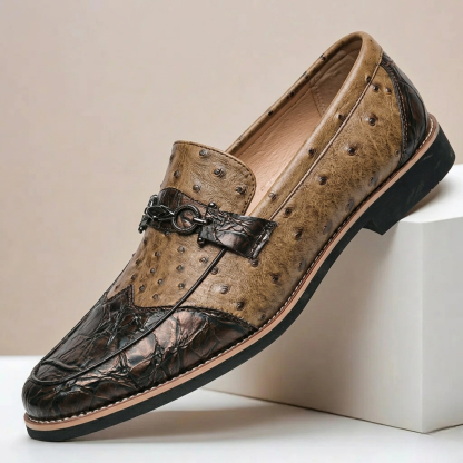 Vintage Pattern Metal Buckle Men Slip On Loafers