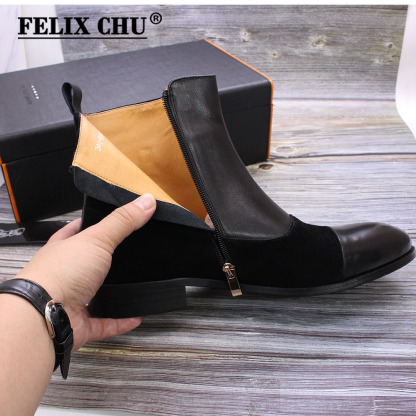 Men's Black Suede & Leather Double-Buckle Chelsea Boots - Sleek Formal Casual Ankle Boots