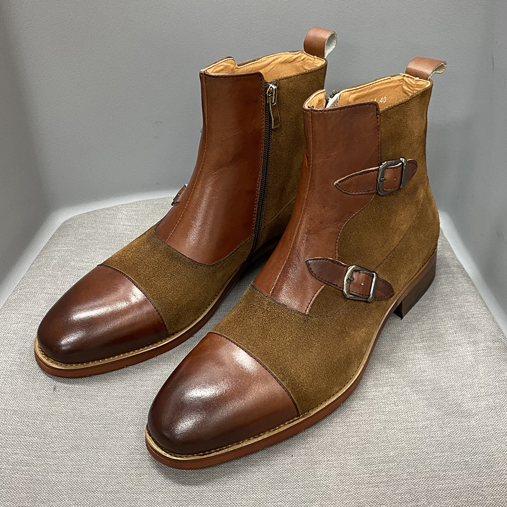 Men's Black Suede & Leather Double-Buckle Chelsea Boots - Sleek Formal