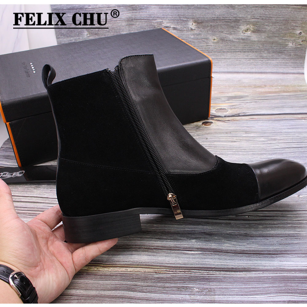 Men's Black Suede & Leather Double-Buckle Chelsea Boots - Sleek Formal Casual Ankle Boots