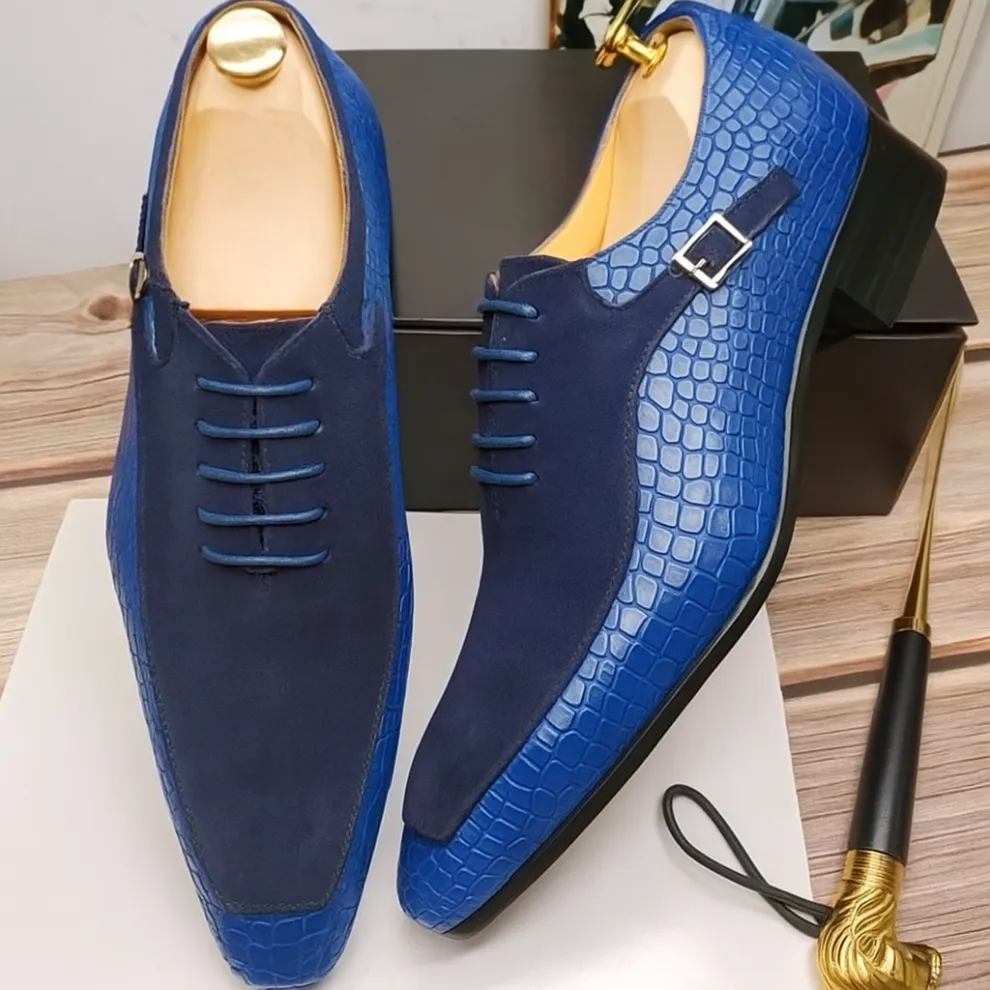 Timeless Luxury: Men's Croc-Embossed Suede Leather Monk Strap Shoes