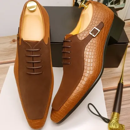 Timeless Luxury: Men's Croc-Embossed Suede Leather Monk Strap Shoes