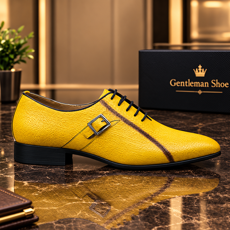 Luxury Yellow Textured Leather Monk Strap Oxfords Men's Formal Dress Shoes