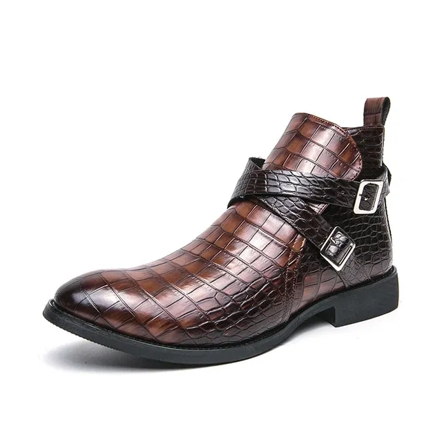 Men's Ankle Boots Brown Black Business Pointed Toe Zipper Boots