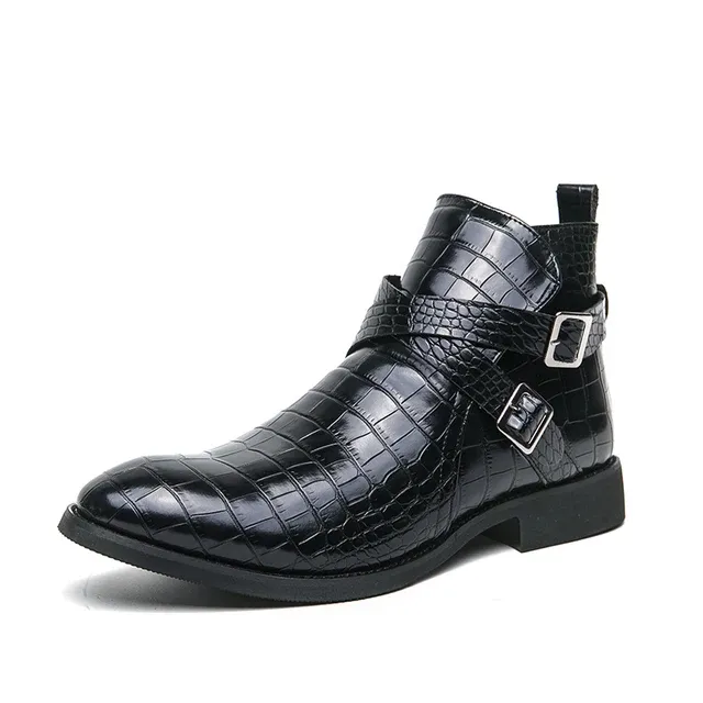 Men Ankle Boots Brown Black Business Pointed Zipper British Style Mens Retro Boots Crocodile Pattern Size 38-45 Motorcycle Boots