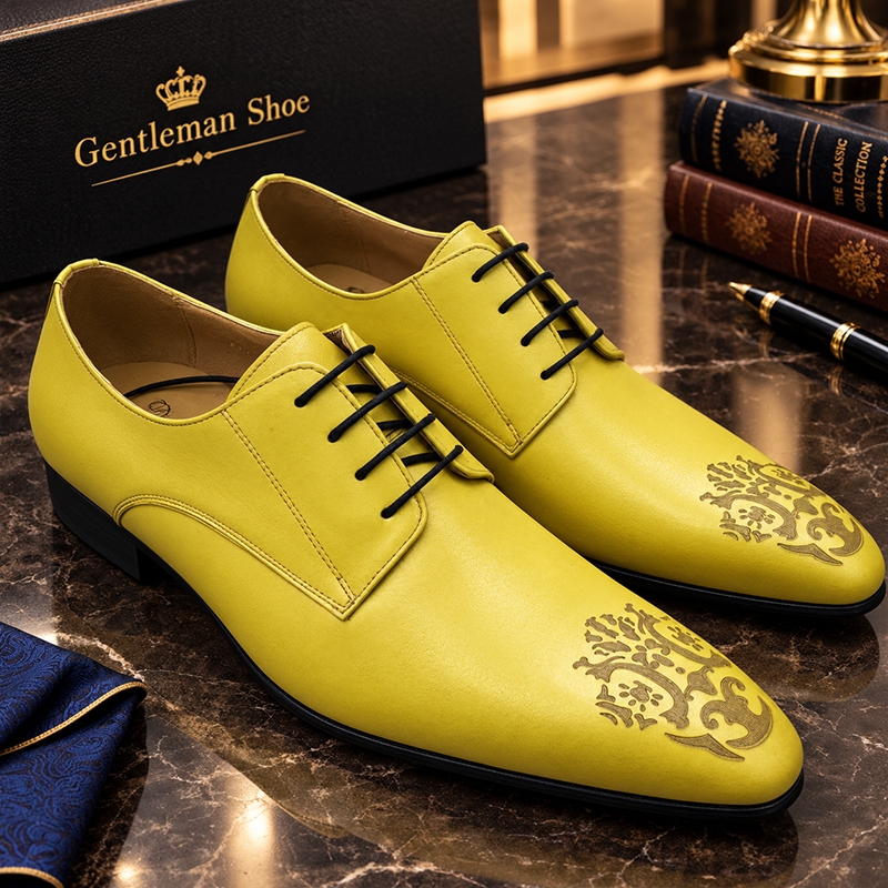 Men's Handmade Pointed-Toe Lace-Up Leather Casual Shoes