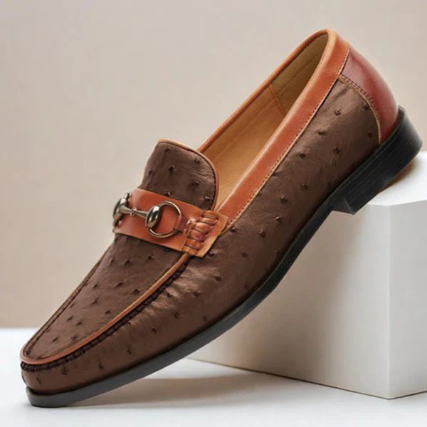 GUYSTEP™-Men's yellow-brown ostrich leather casual loafers