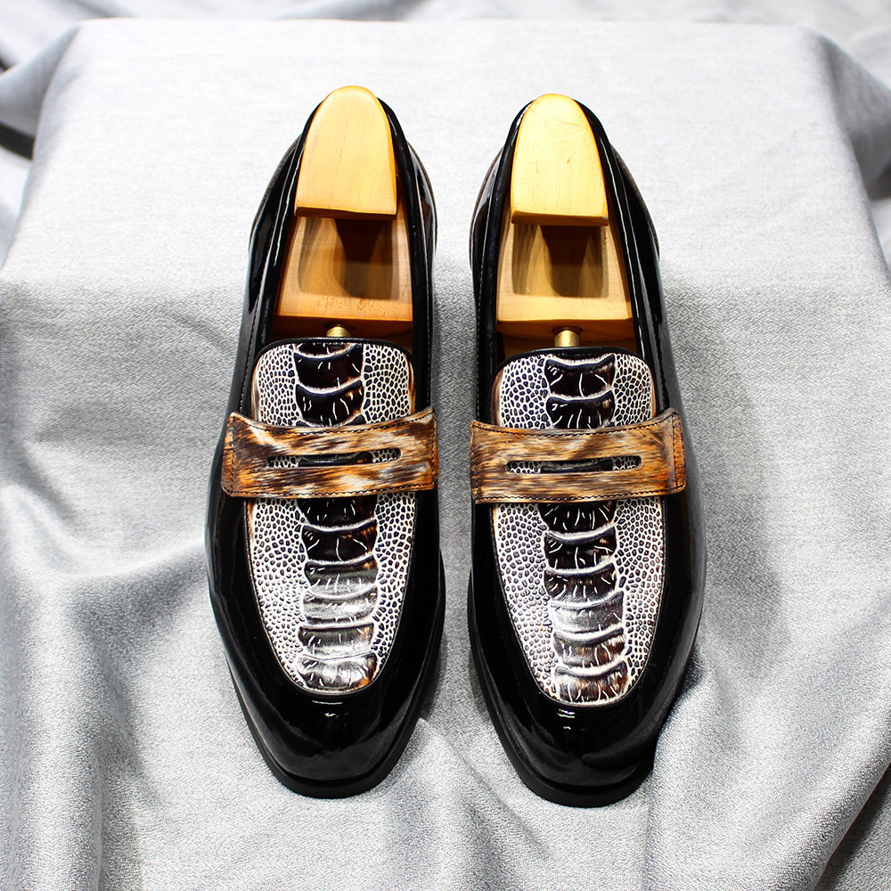 Men's Stylish Patent Leather Loafers with Crocodile Pattern
