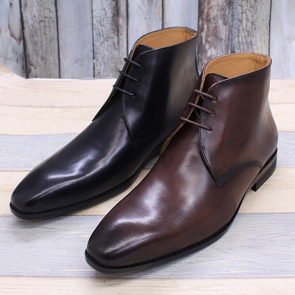 Guangzhou handmade leather shoes factory direct sales cowhide business suits British Korean retro men's leather boots lace-up men's shoes