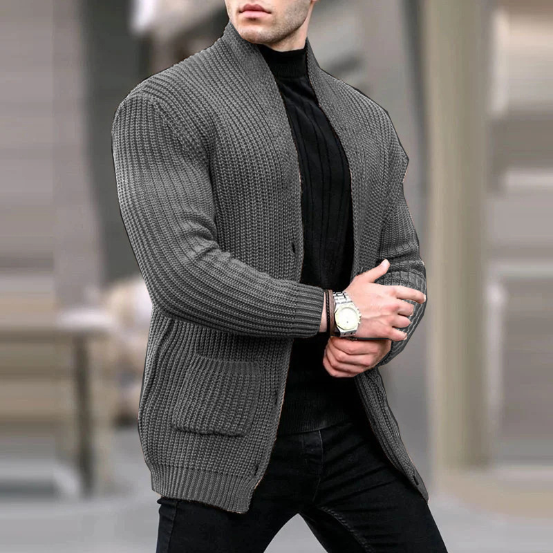 New autumn and winter European and American men's fashion casual men's clothing long sleeve stand collar pocket men's clothing solid color men's cardigan men's clothing