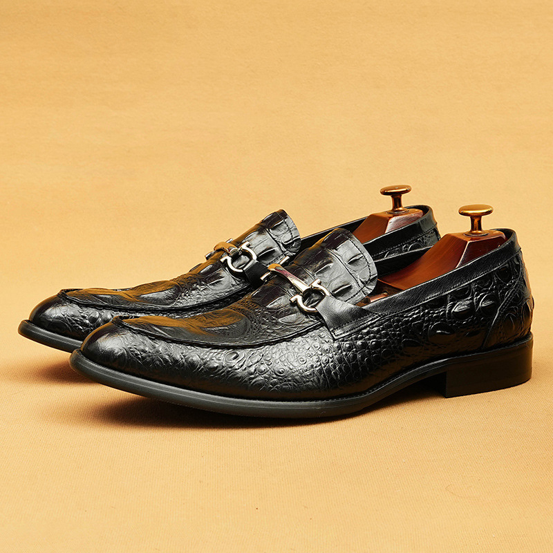 Men's crocodile pattern casual zhen'p loafers genuine leather