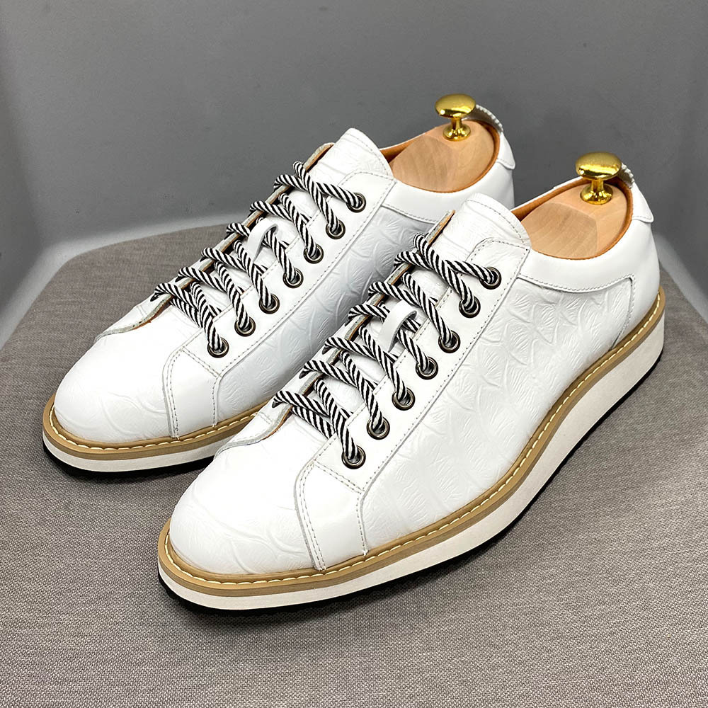 Casual leather shoes men's shoes genuine leather thick-soled daily shoes fashionable crocodile pattern embossed handmade shoes shoes men