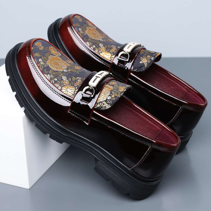 Floral Jacquard Horsebit Platform Loafers For Men