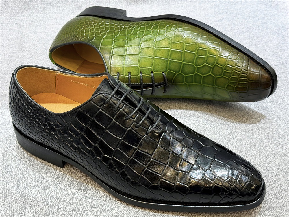 Fashionable Crocodile Pattern Low-top Business Lace-up Oxford Shoes