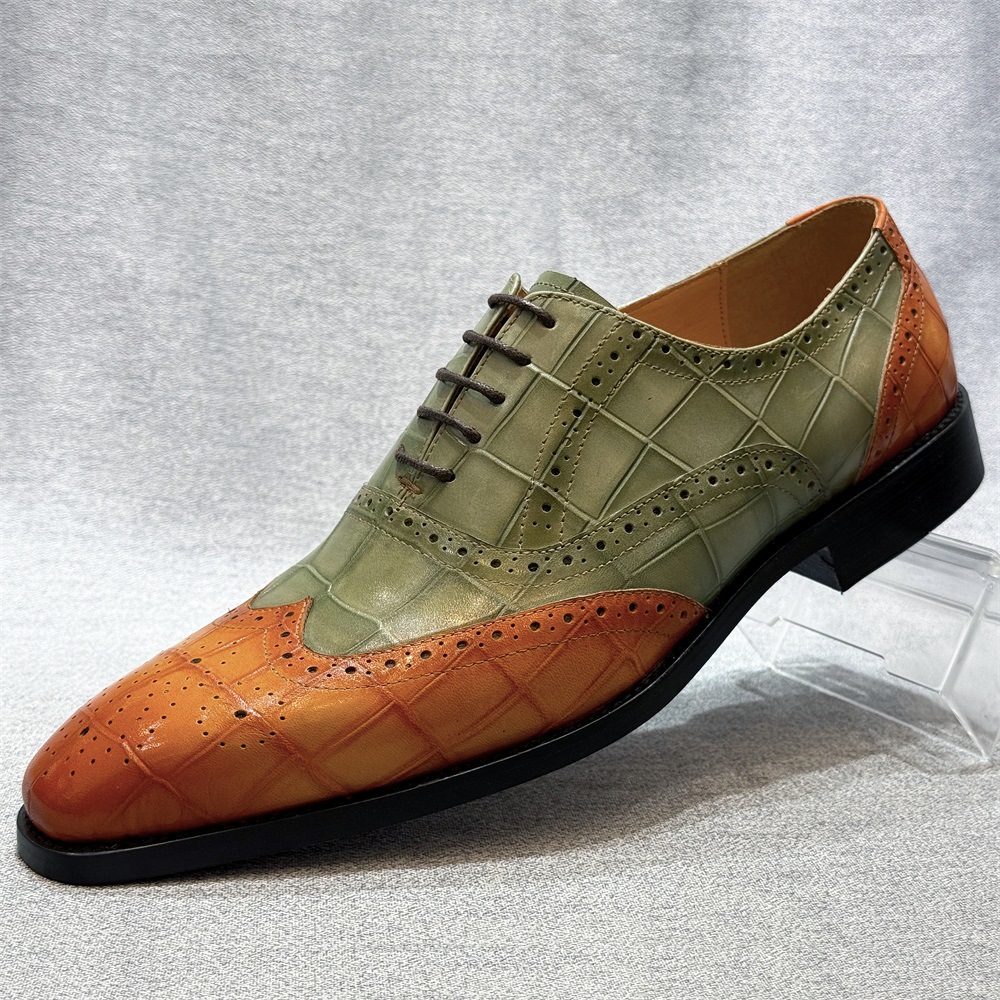 European fashion wedding shoes men's formal shoes first layer cowhide color matching lace-up Oxford shoes business office men's shoes