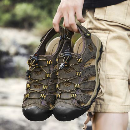 GUYSTEP™-Men's Genuine Leather Sandals Summer Beach Breathable Causal Shoes Plus Size