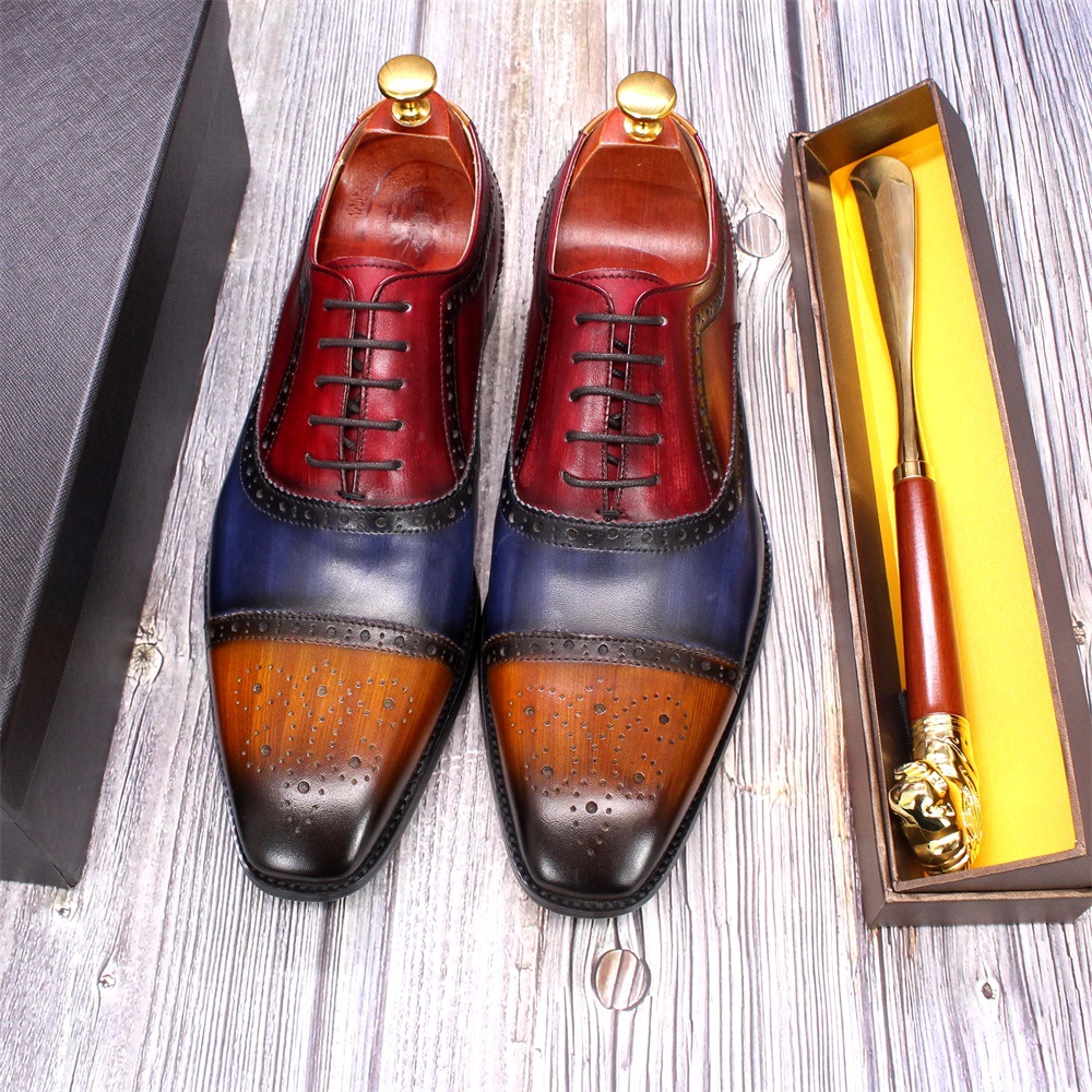 [Copy]Men's handmade high quality color matching top layer cowhide Oxford shoes