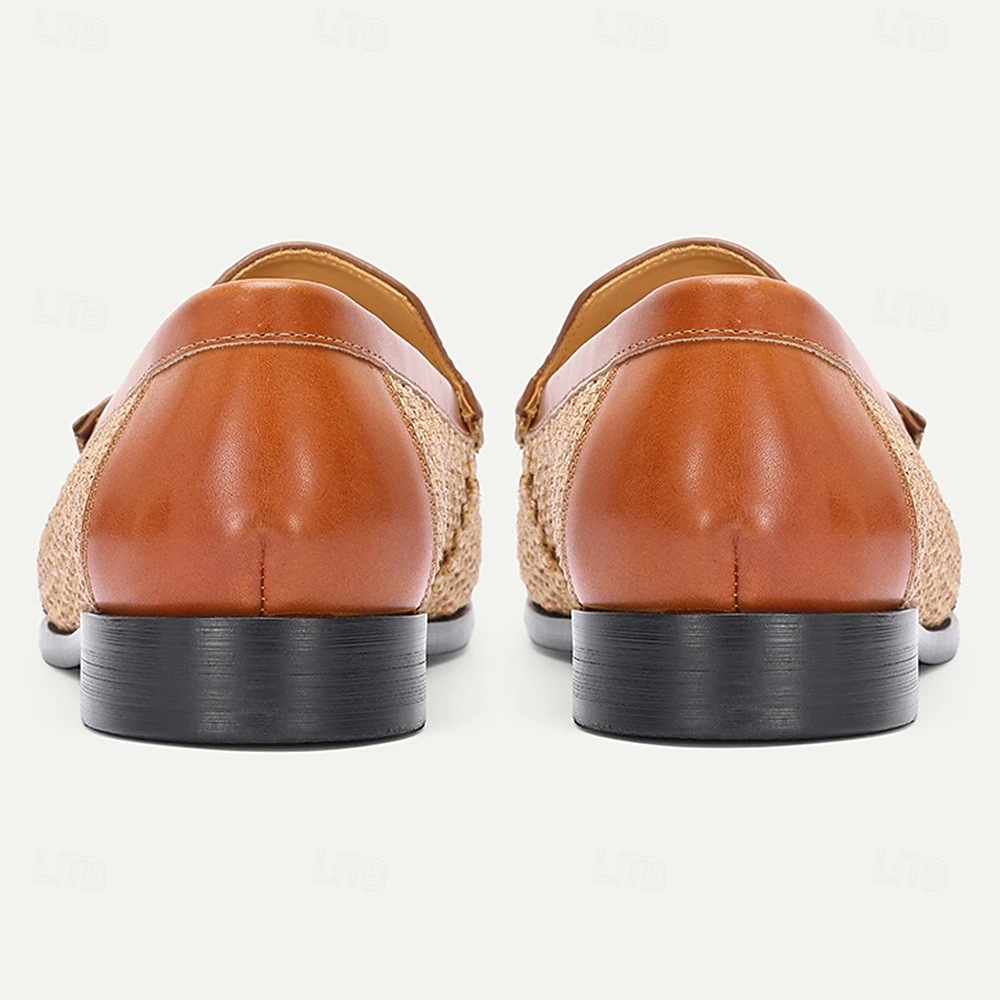 Men's brown leather-panelled horsebit loafers