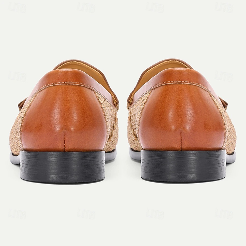 Men's brown leather-panelled horsebit loafers