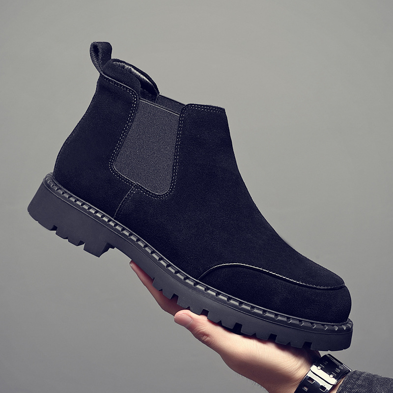 British suede Chelsea boots autumn and winter warm mid-cut round toe casual Martin boots