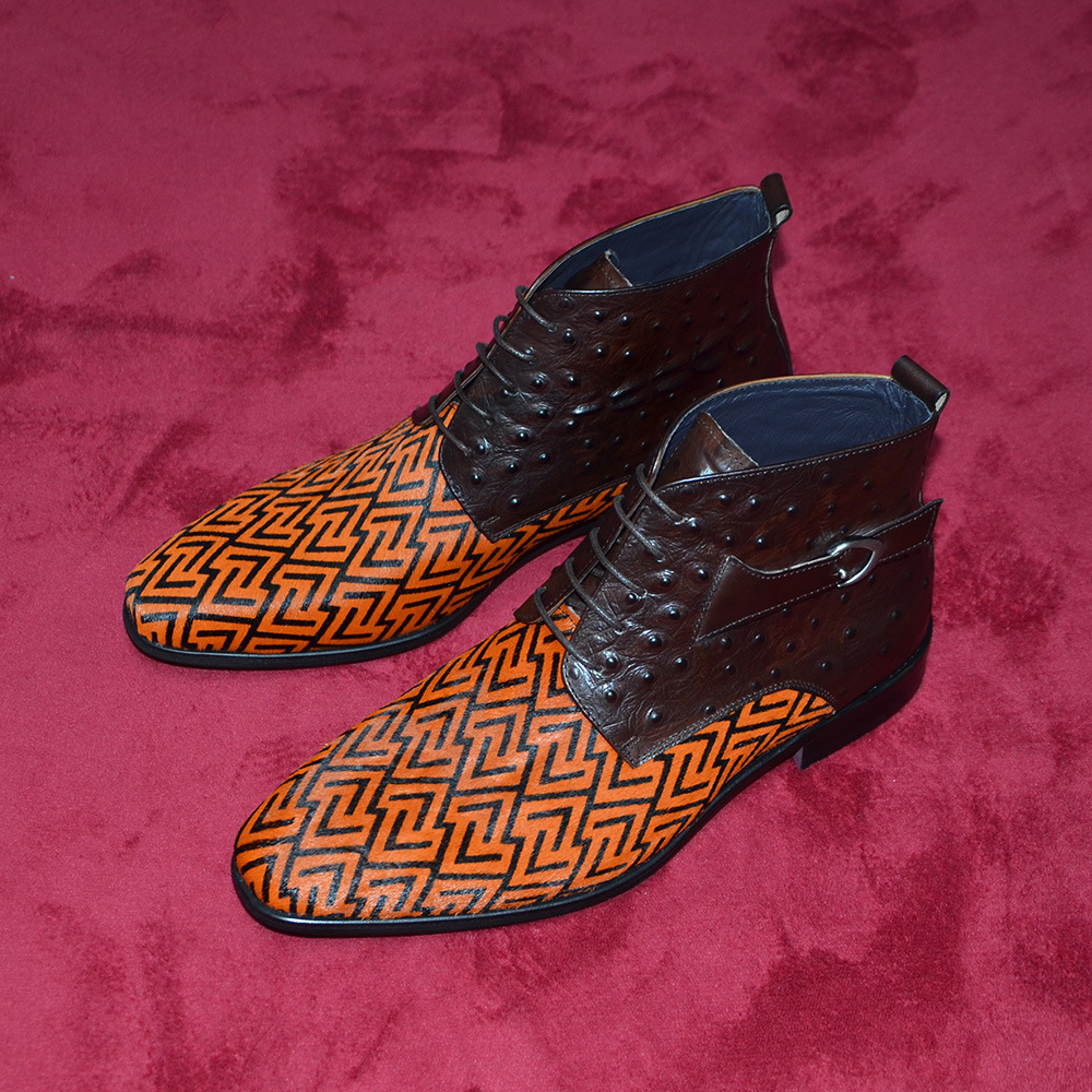 GUYSTEP™-Men's Premium Cowhide Leather with Pony Hair Ankle Boots Geometric Pattern