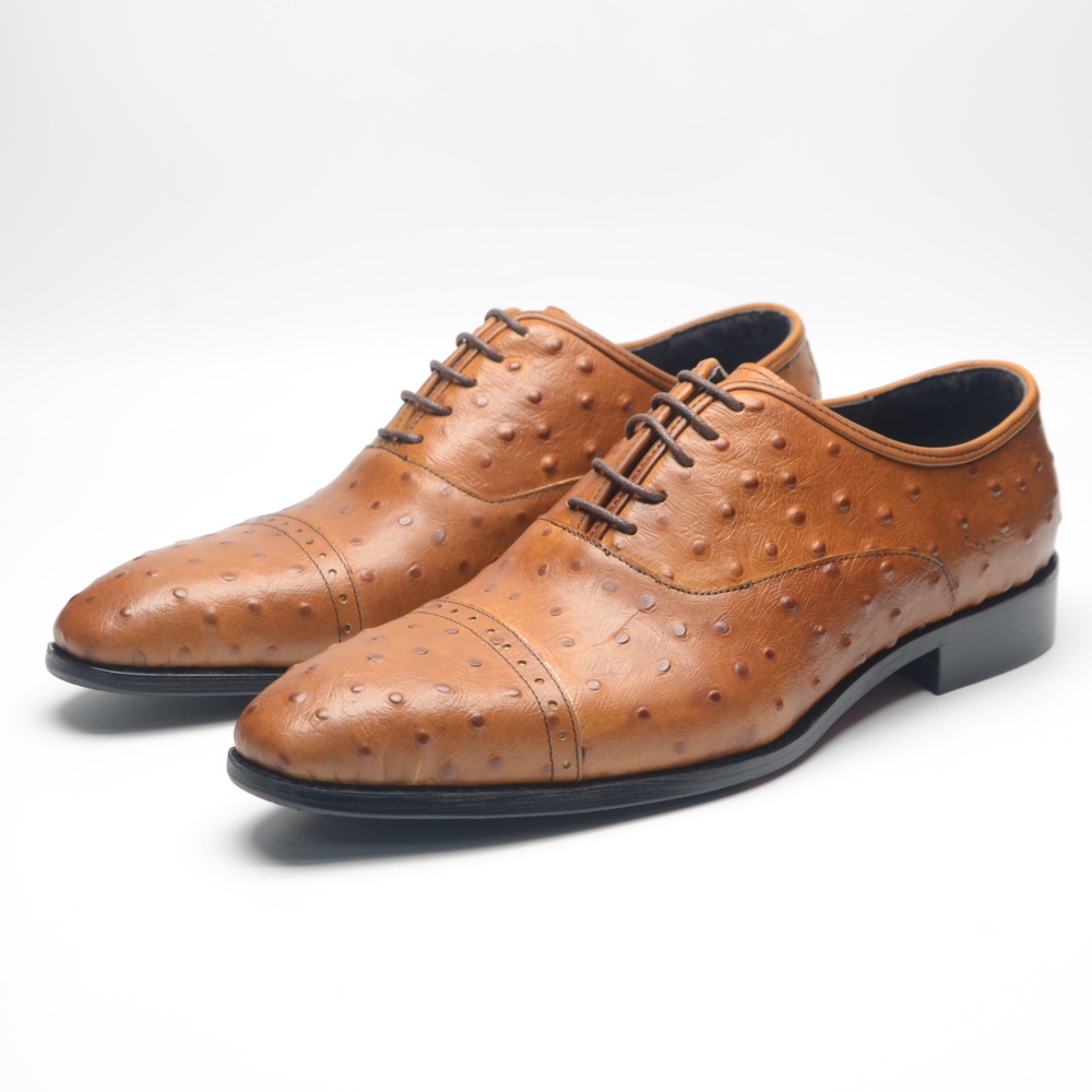 2024 new fashion ostrich leather men's genuine leather formal handmade first layer cowhide business leather shoes cross-border exclusive
