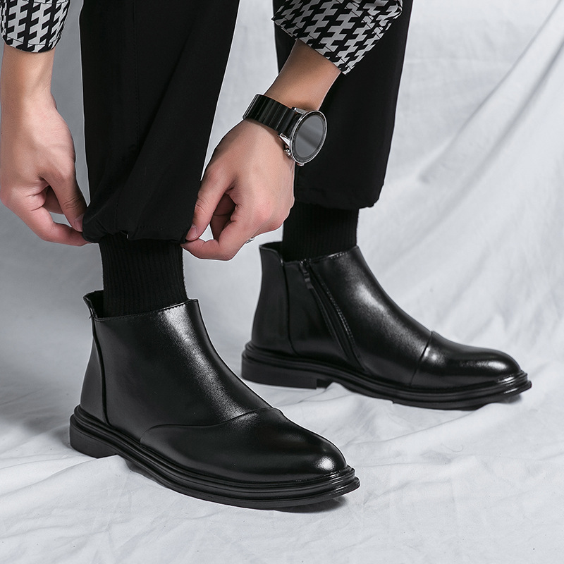 Cross-border large size Martin boots men's high top pointed leather shoes retro mid-top men's boots high top leather shoes fashion men's boots