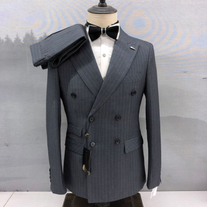 Slim-fit double-breasted two-piece men's business formal suit