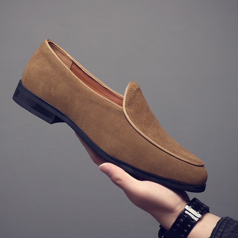 Men's suede loafers niche gentleman nubuck leather lace-free casual leather shoes