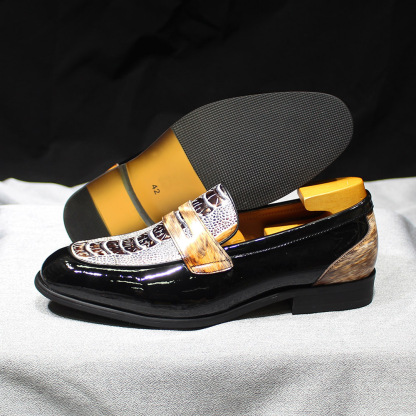 Men's Stylish Patent Leather Loafers with Crocodile Pattern