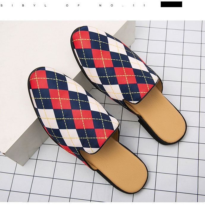 Large size men's colorblock plaid half slippers
