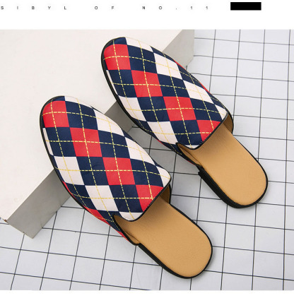 Large size men's colorblock plaid half slippers