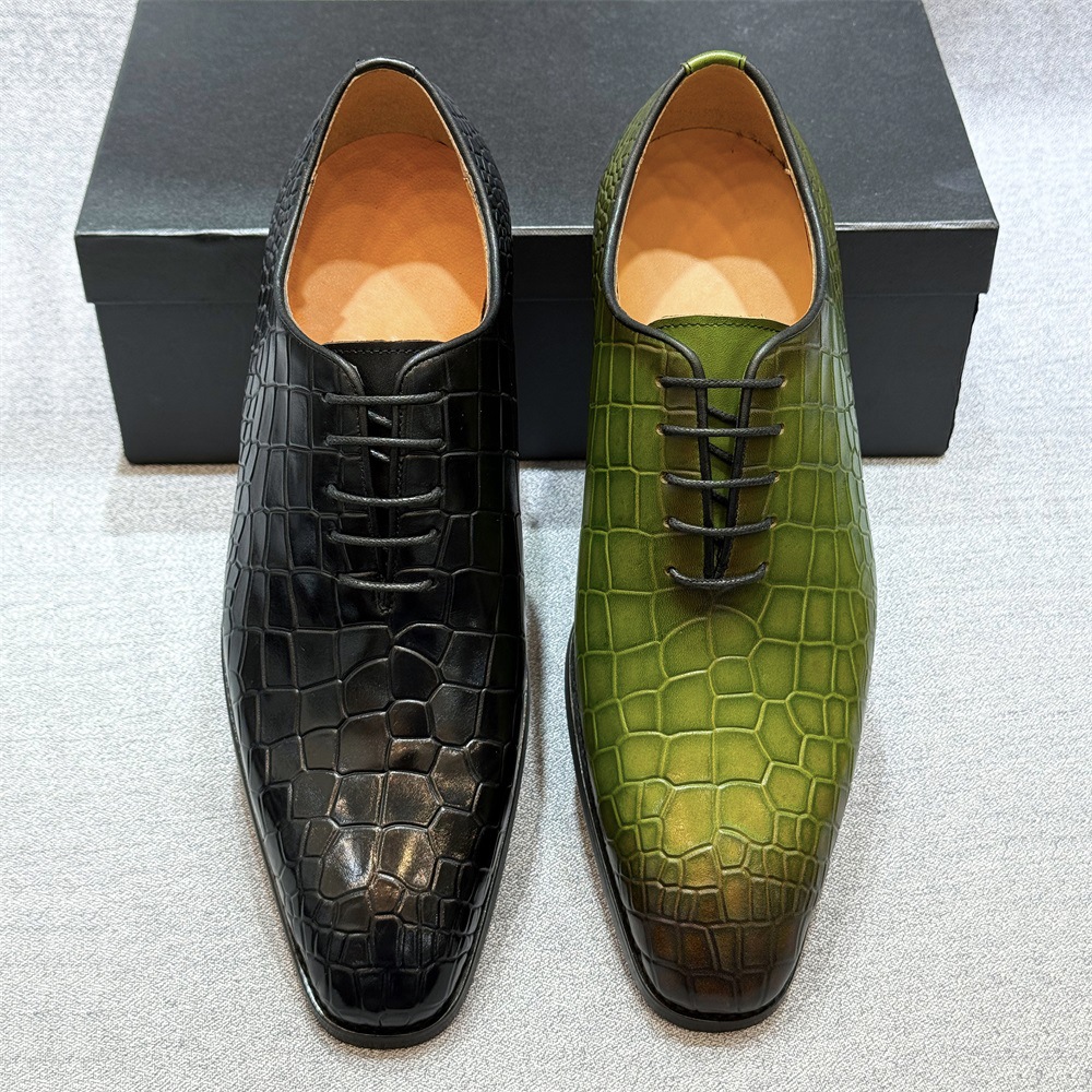 Fashionable Crocodile Pattern Low-top Business Lace-up Oxford Shoes
