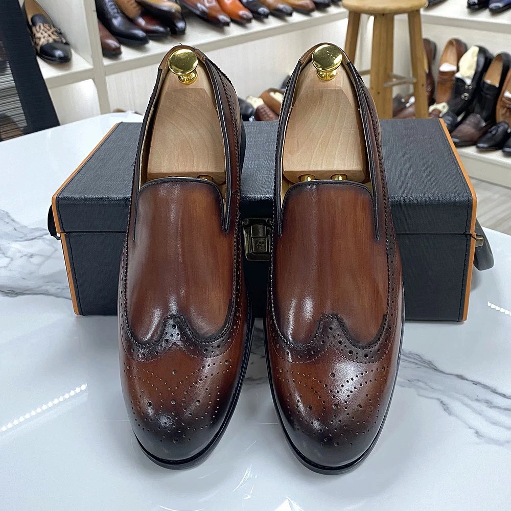 Men's simple round toe leather casual loafers