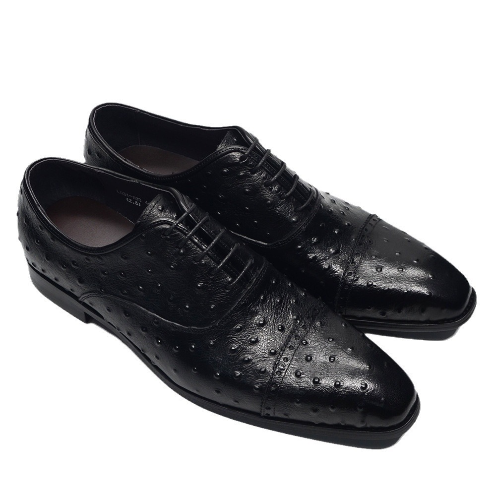 2024 new fashion ostrich leather men's genuine leather formal handmade first layer cowhide business leather shoes cross-border exclusive