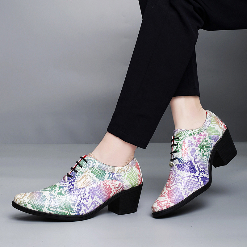 Men's runway show chunky heel platform leather shoes