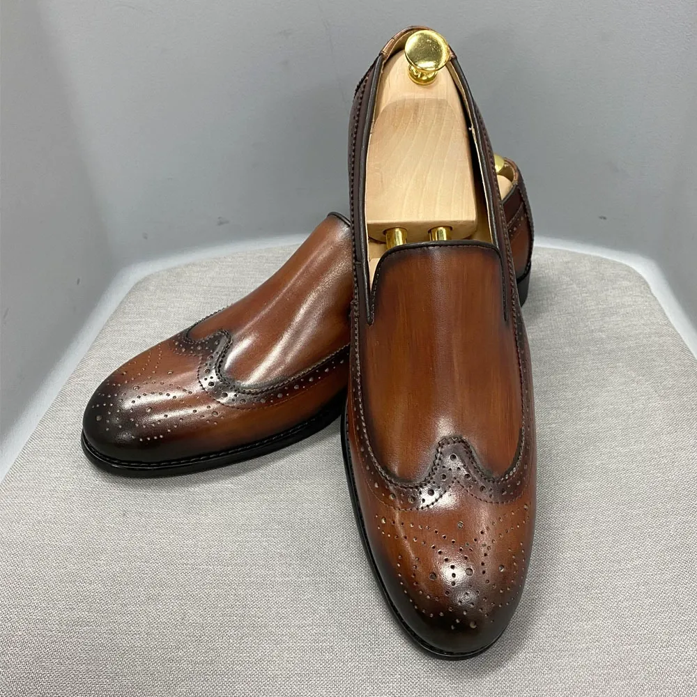 Men's simple round toe leather casual loafers