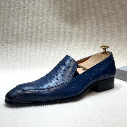 2025 new blue ostrich pattern light luxury leather loafers