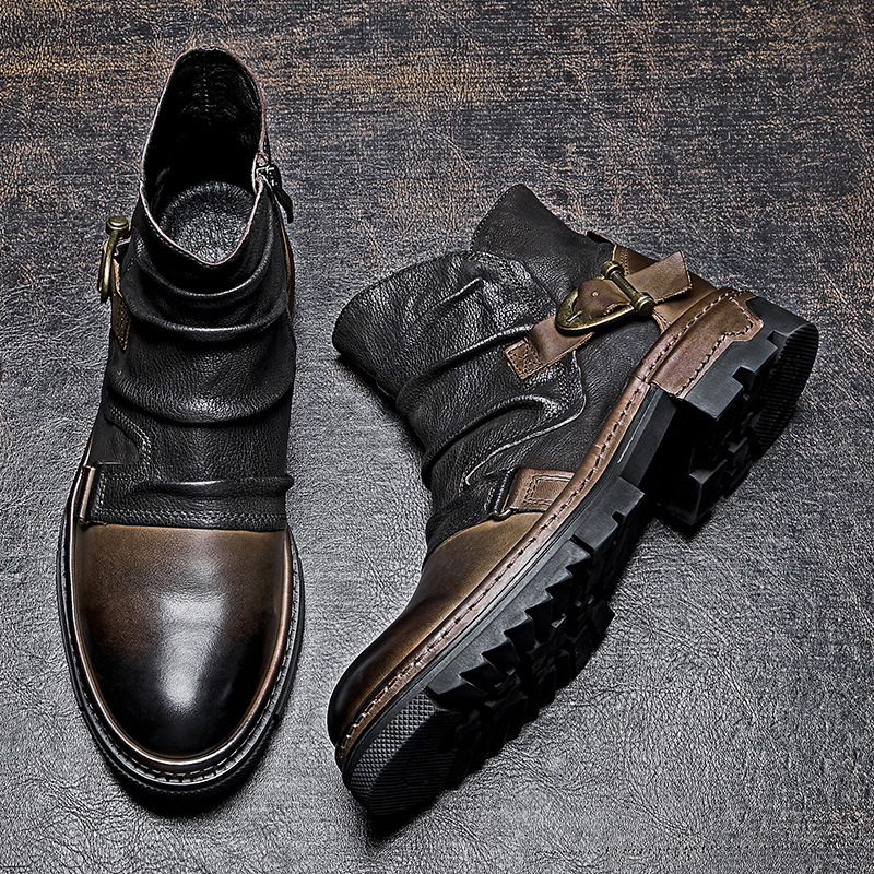 GUYSTEP™New British retro motorcycle Martin leather boots