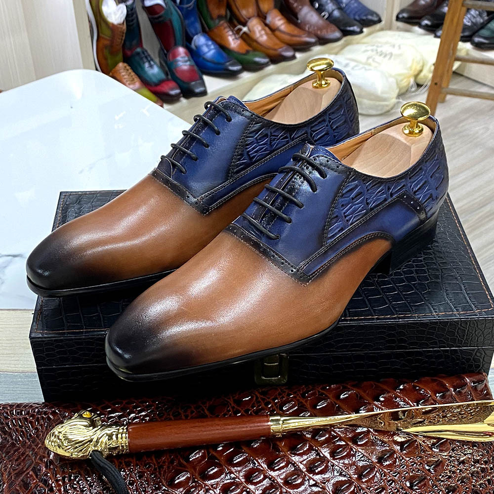 [Copy]Men's double buckle color matching genuine leather business casual shoes