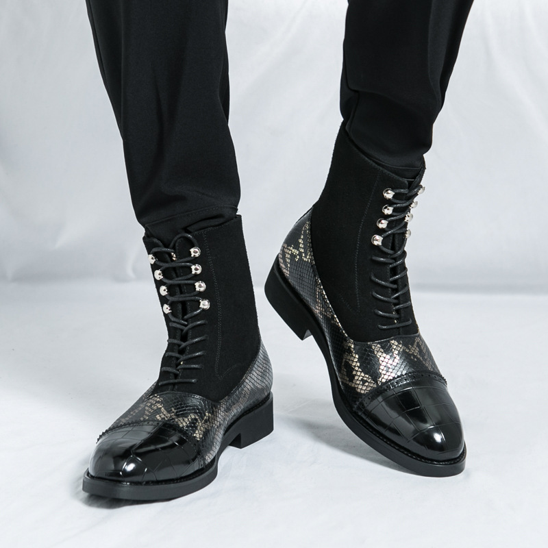 Men's autumn and winter high-top fashionable motorcycle style pointed toe ankle boots