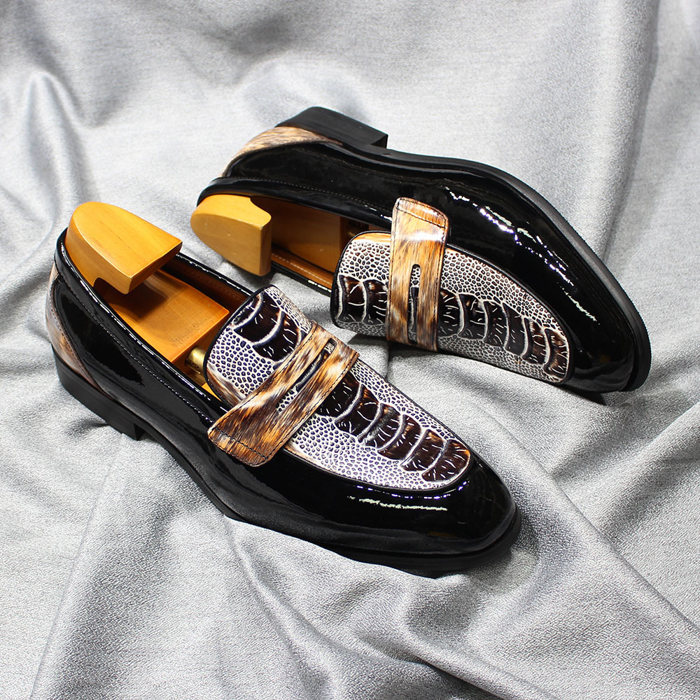 Men's Stylish Patent Leather Loafers with Crocodile Pattern