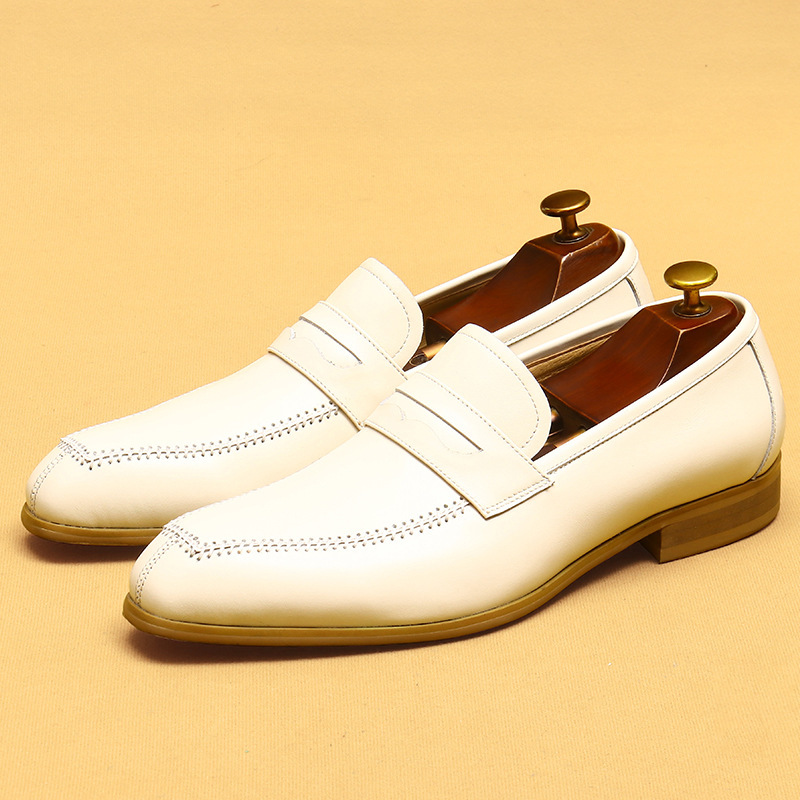 Men's Creamy White Leather Loafers - Stylish & Comfortable
