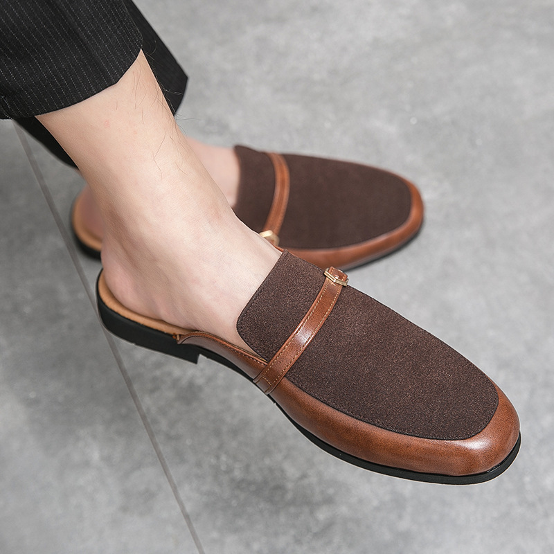 Trendy Heelless Half Slippers Casual Leather Shoes
