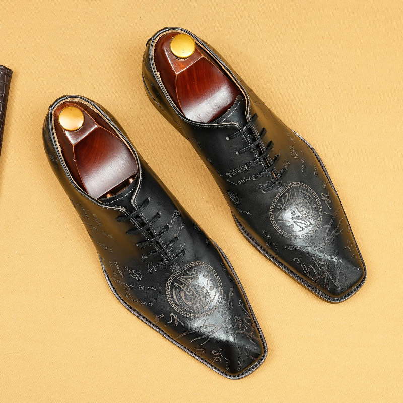 Men's business style genuine leather cowhide lining one-piece Oxford shoes