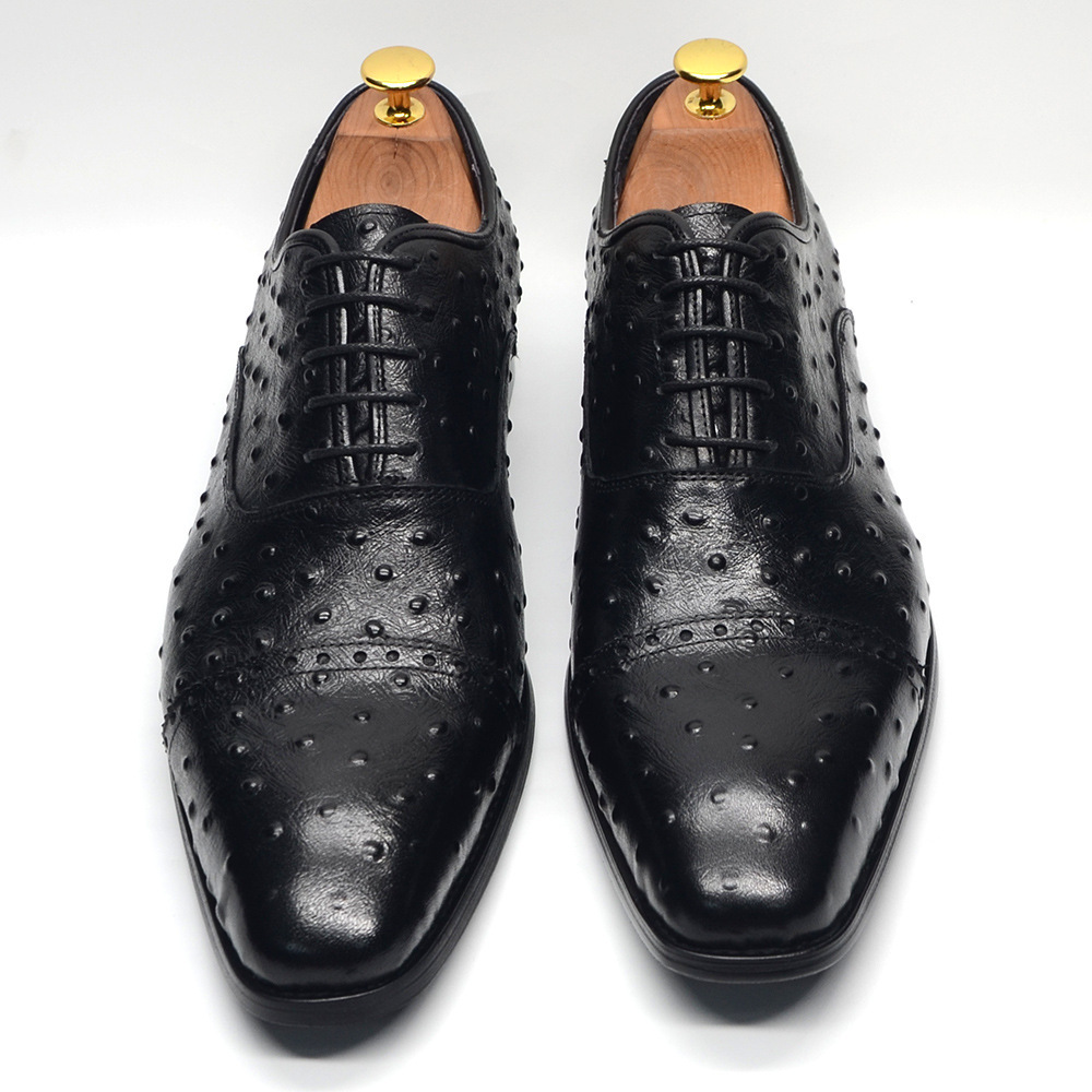 2024 new fashion ostrich leather men's genuine leather formal handmade first layer cowhide business leather shoes cross-border exclusive